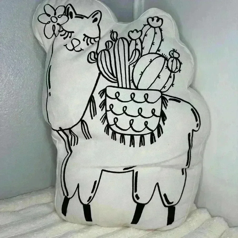 Large Llama & Cactus Pillow, Black & White
